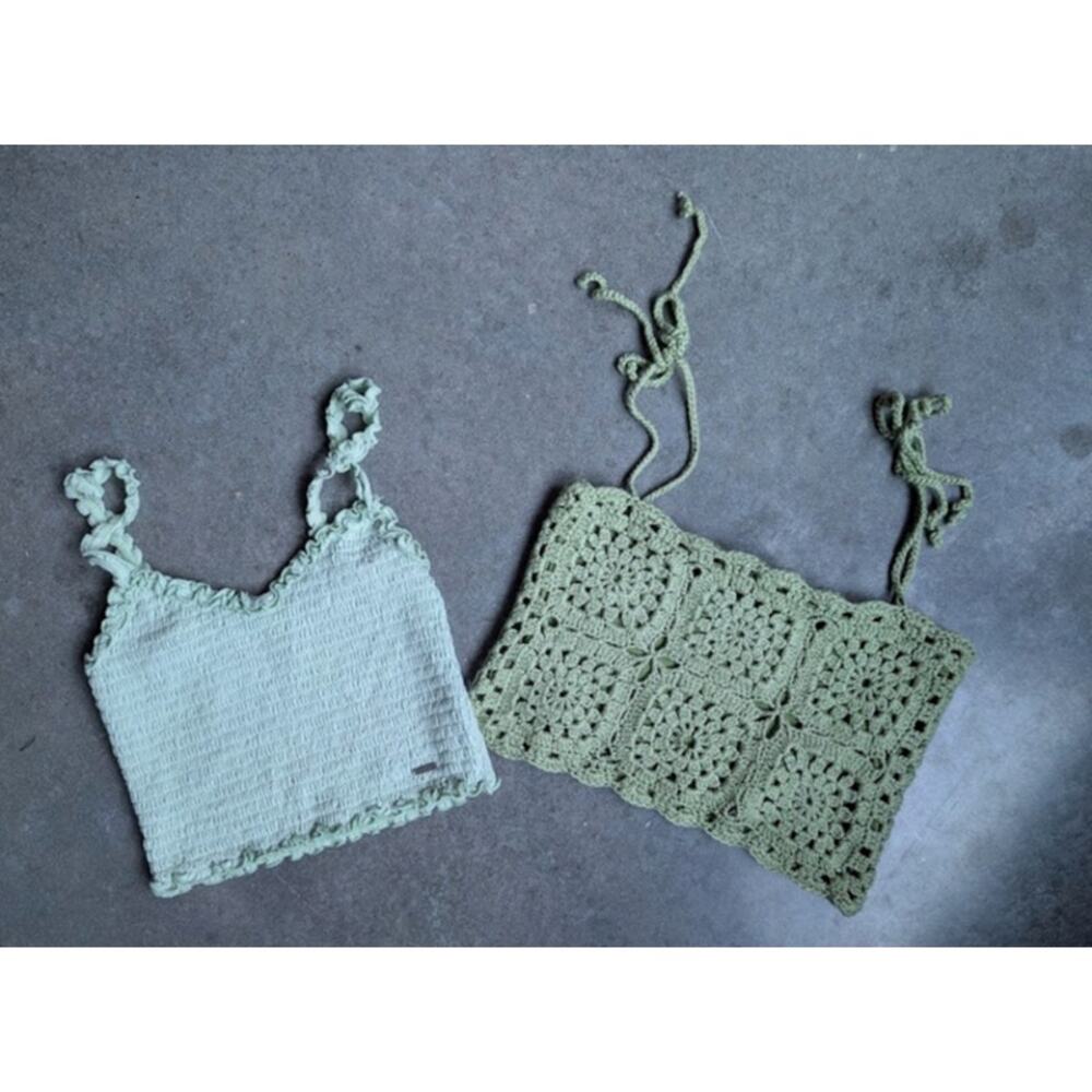 Hollister Ruffle Crop Top & Crochet Cropped Tank Sizes Small and X-Small Green